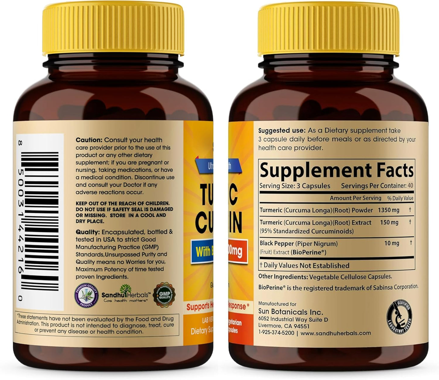 Sandhu Herbals Seamoss & Turmeric Curcumin Capsules with Bioperine - Immune, Digestive, Cognitive, Skin & Hair Support