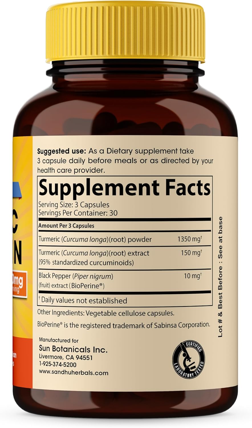 Sandhu Herbals Turmeric Curcumin Supplement - 90 Capsules, 1500mg with 95% Curcuminoids - Immune & Joint Support for 30 Days