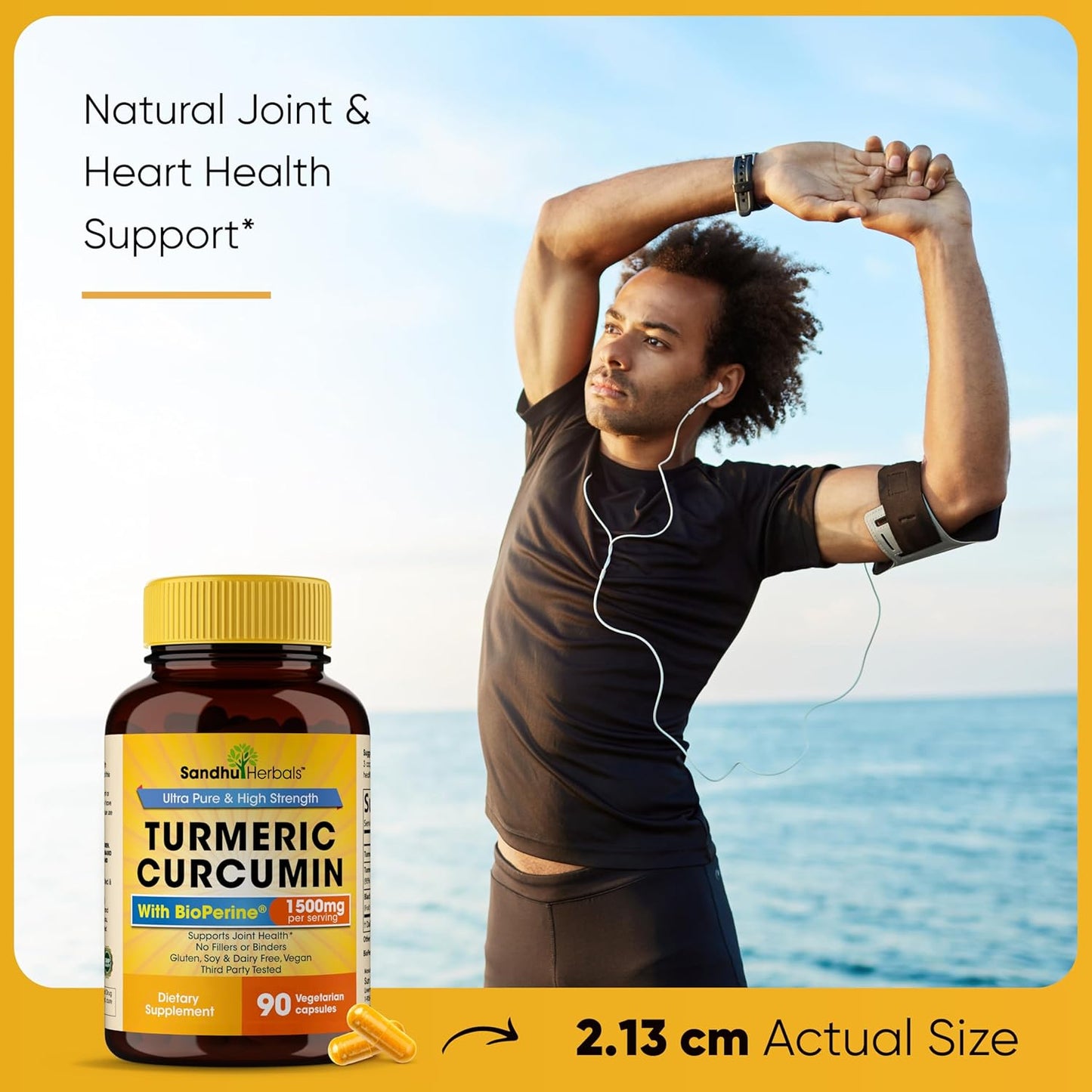 Sandhu Herbals Turmeric Curcumin Supplement - 90 Capsules, 1500mg with 95% Curcuminoids - Immune & Joint Support for 30 Days