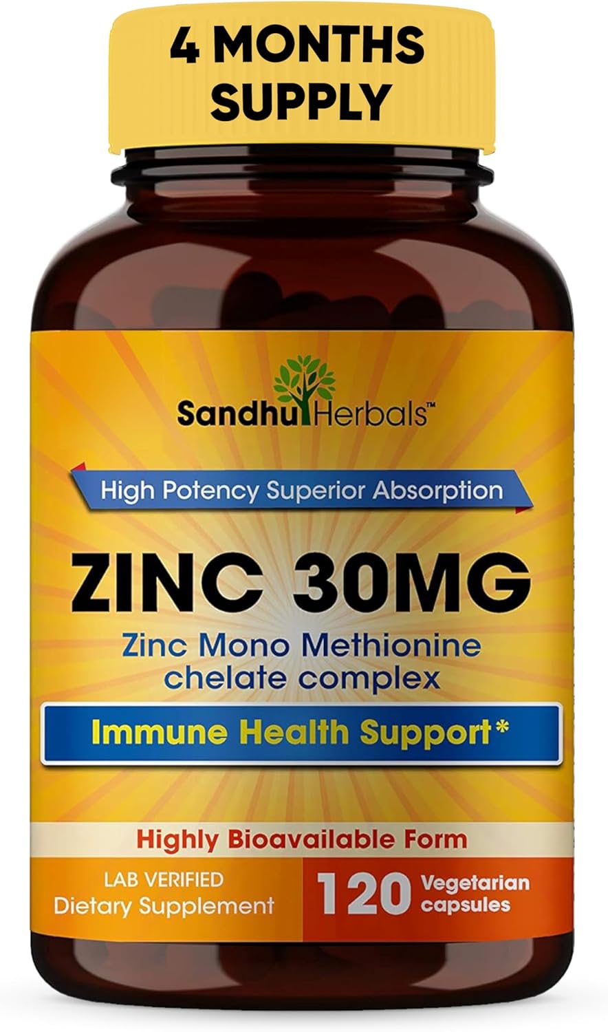 Sandhu Herbals Zinc 30 mg and Organic Turmeric Curcumin with Bioperine Black Pepper Extract - Immune System & Joint Support - Non-GMO USA Made