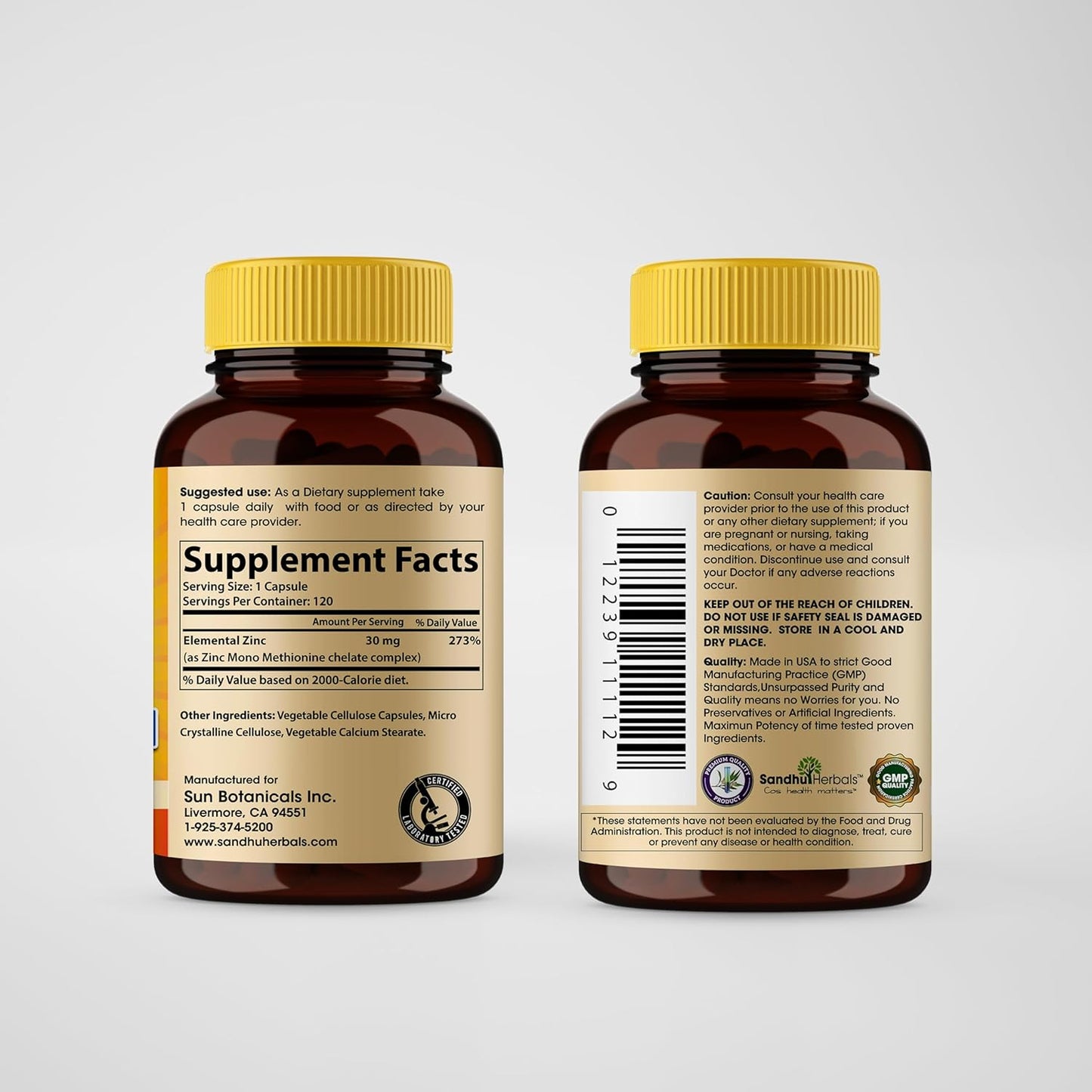 Sandhu Herbals Zinc 30 mg and Organic Turmeric Curcumin with Bioperine Black Pepper Extract - Immune System & Joint Support - Non-GMO USA Made