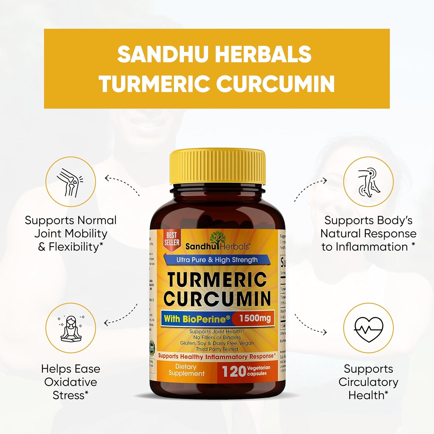 Sandhu Herbals Zinc 30 mg and Organic Turmeric Curcumin with Bioperine Black Pepper Extract - Immune System & Joint Support - Non-GMO USA Made