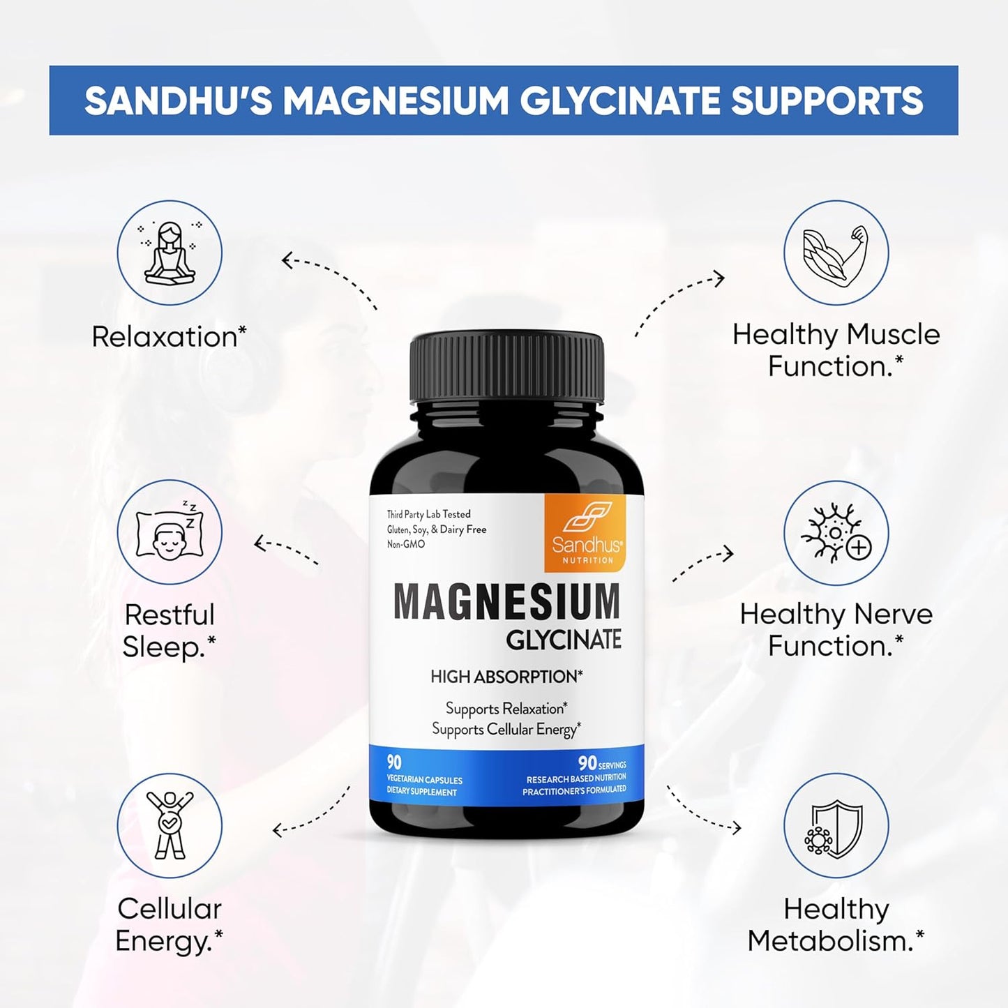 Sandhu's 775mg Magnesium Glycinate Capsules - 90 Count - Supports Sleep & Health - Non GMO & Gluten Free