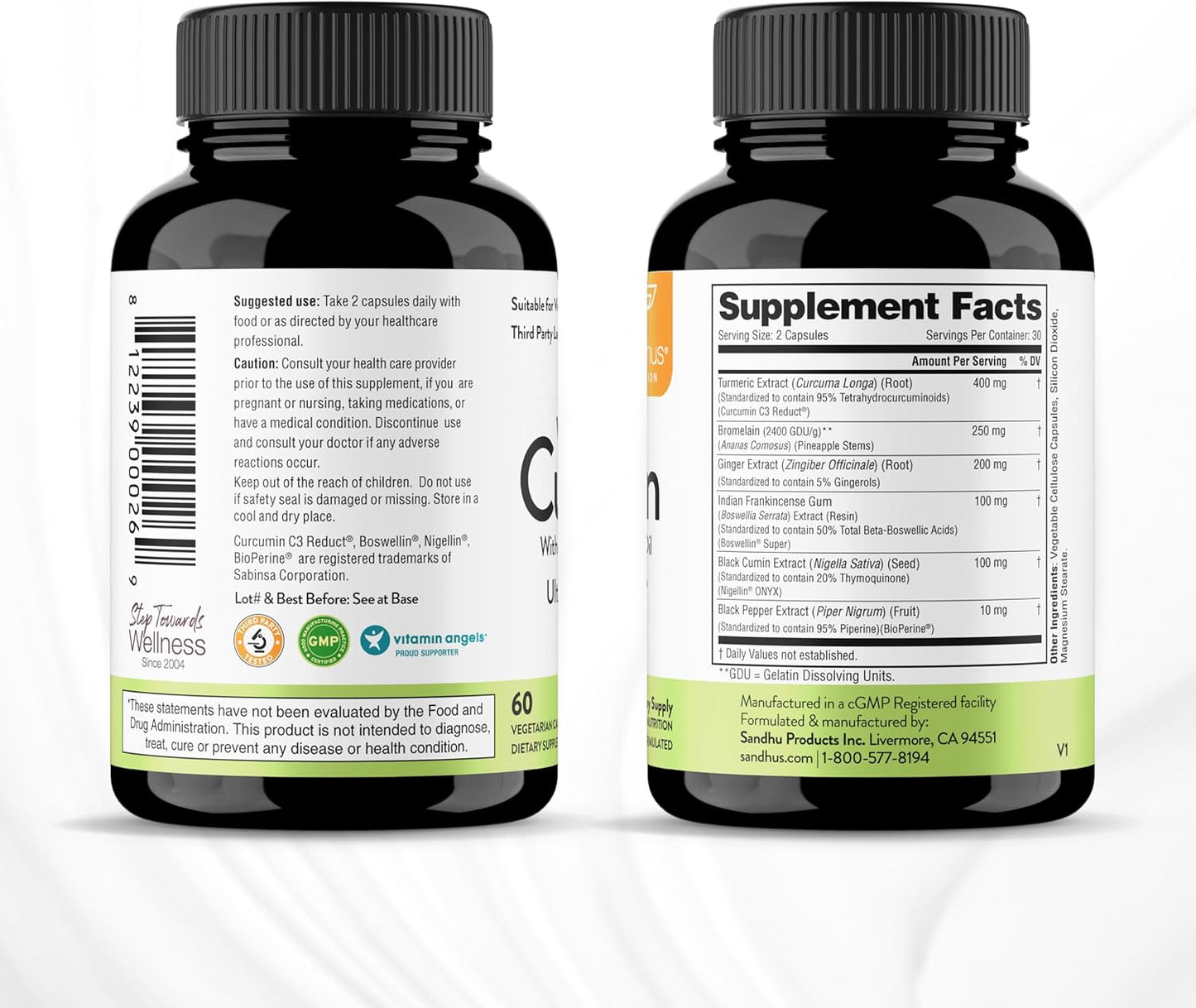 Sandhu's White Curcumin Capsules with Boswellia and Black Seed Oil - 60 Count