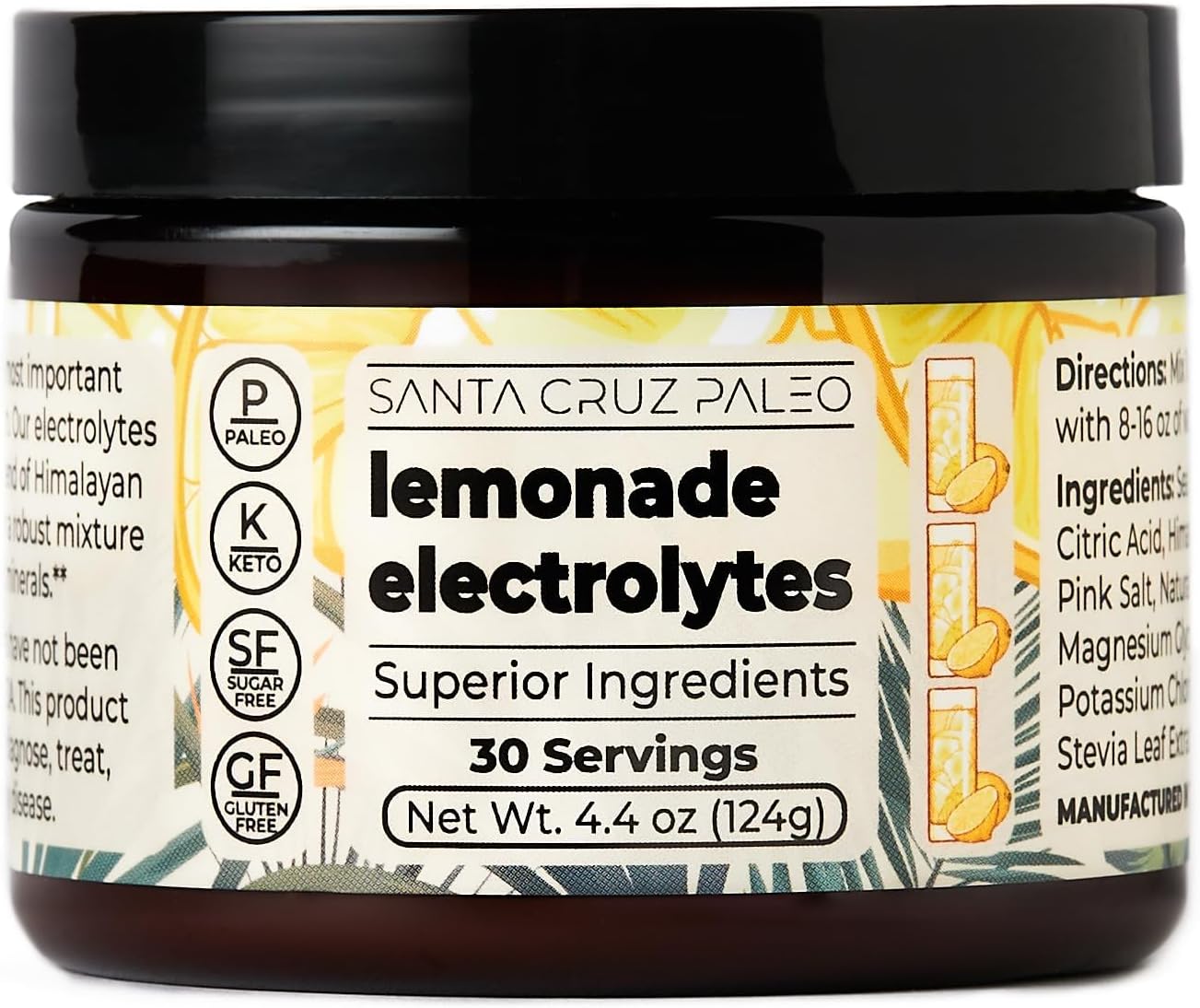 Santa Cruz Lemonade Paleo Electrolyte Powder with Himalayan & Sea Salt, Magnesium, Potassium - Sugar-Free, 30 Servings