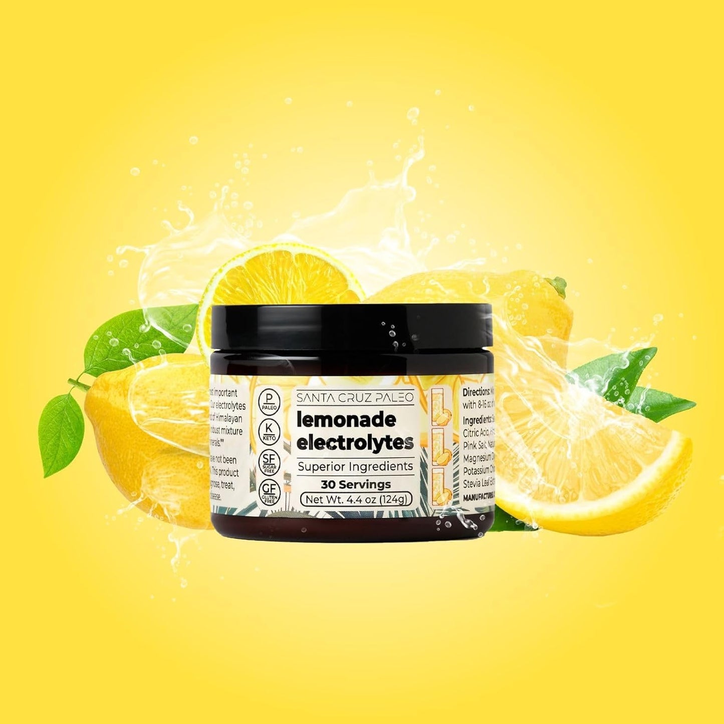 Santa Cruz Lemonade Paleo Electrolyte Powder with Himalayan & Sea Salt, Magnesium, Potassium - Sugar-Free, 30 Servings