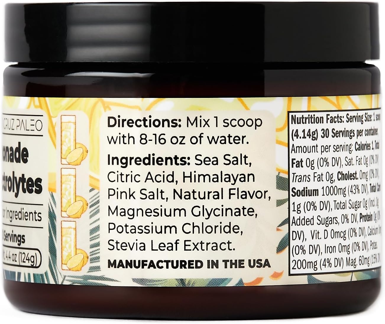 Santa Cruz Lemonade Paleo Electrolyte Powder with Himalayan & Sea Salt, Magnesium, Potassium - Sugar-Free, 30 Servings