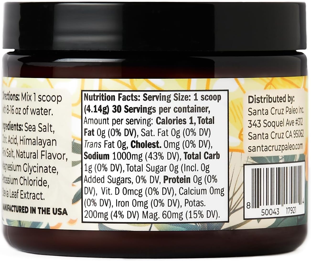 Santa Cruz Lemonade Paleo Electrolyte Powder with Himalayan & Sea Salt, Magnesium, Potassium - Sugar-Free, 30 Servings