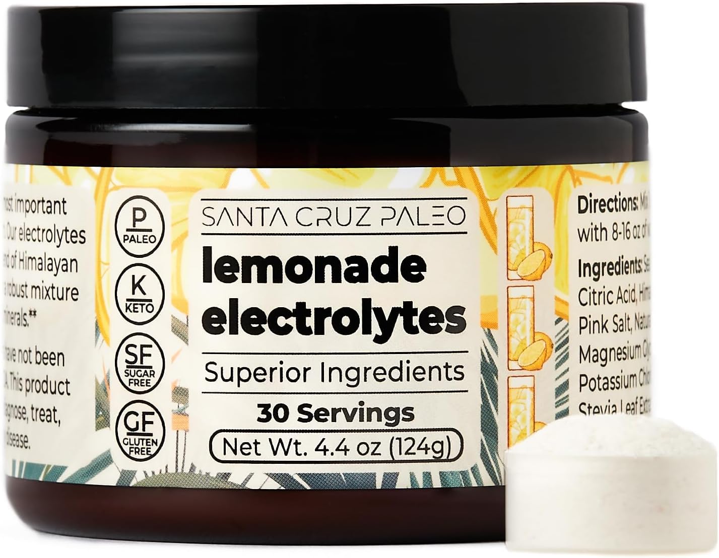 Santa Cruz Lemonade Paleo Electrolyte Powder with Himalayan & Sea Salt, Magnesium, Potassium - Sugar-Free, 30 Servings