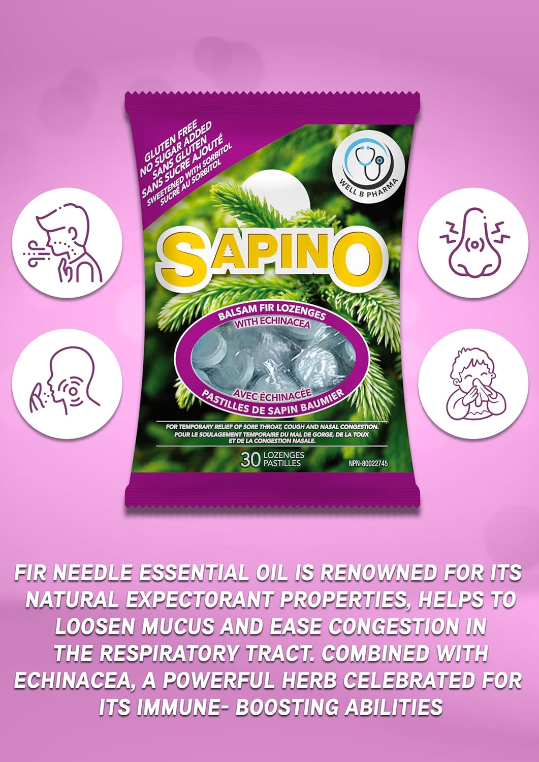 Sapino Balsam Fir Lozenges with Echinacea for Soothing Throat Relief