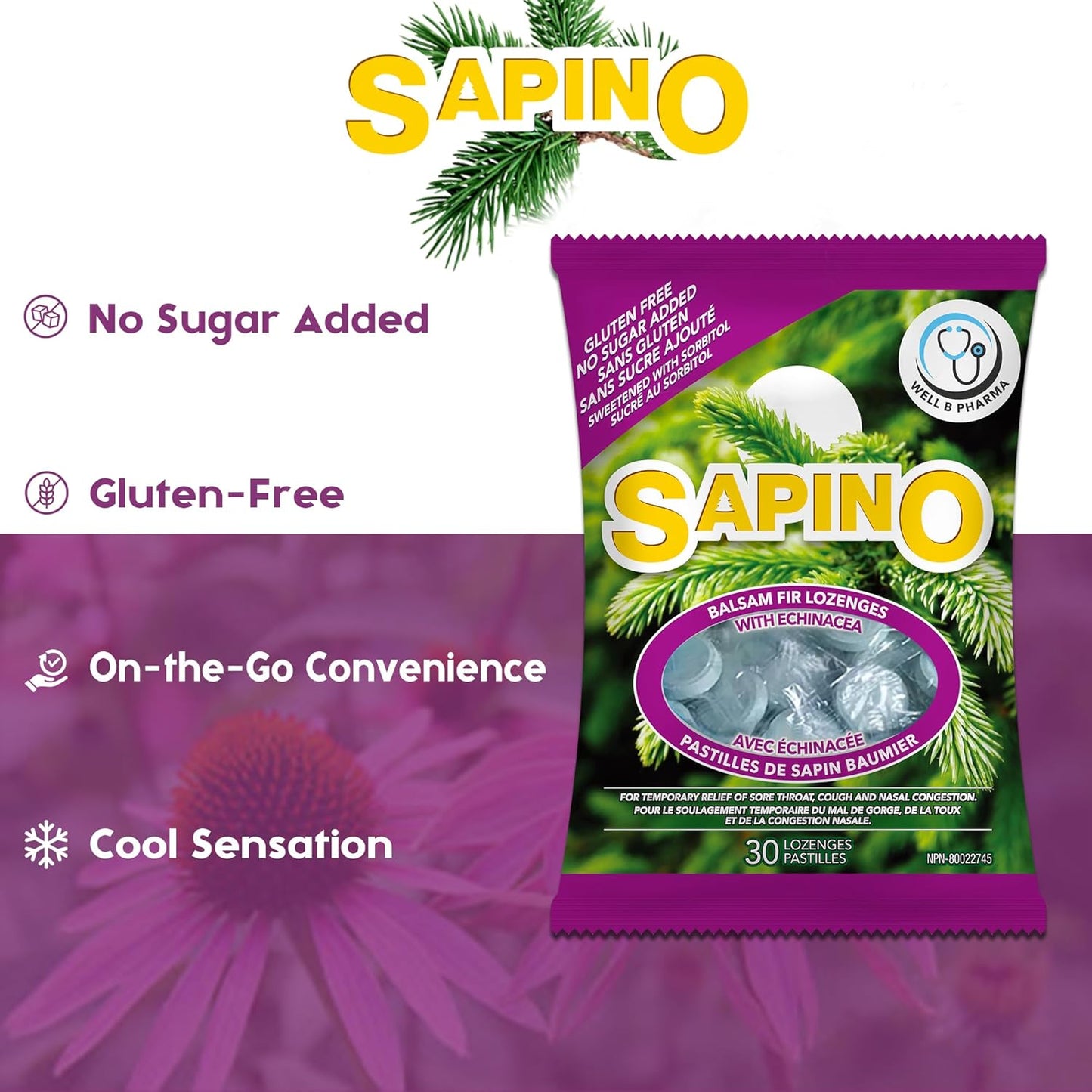 Sapino Balsam Fir Lozenges with Echinacea for Soothing Throat Relief