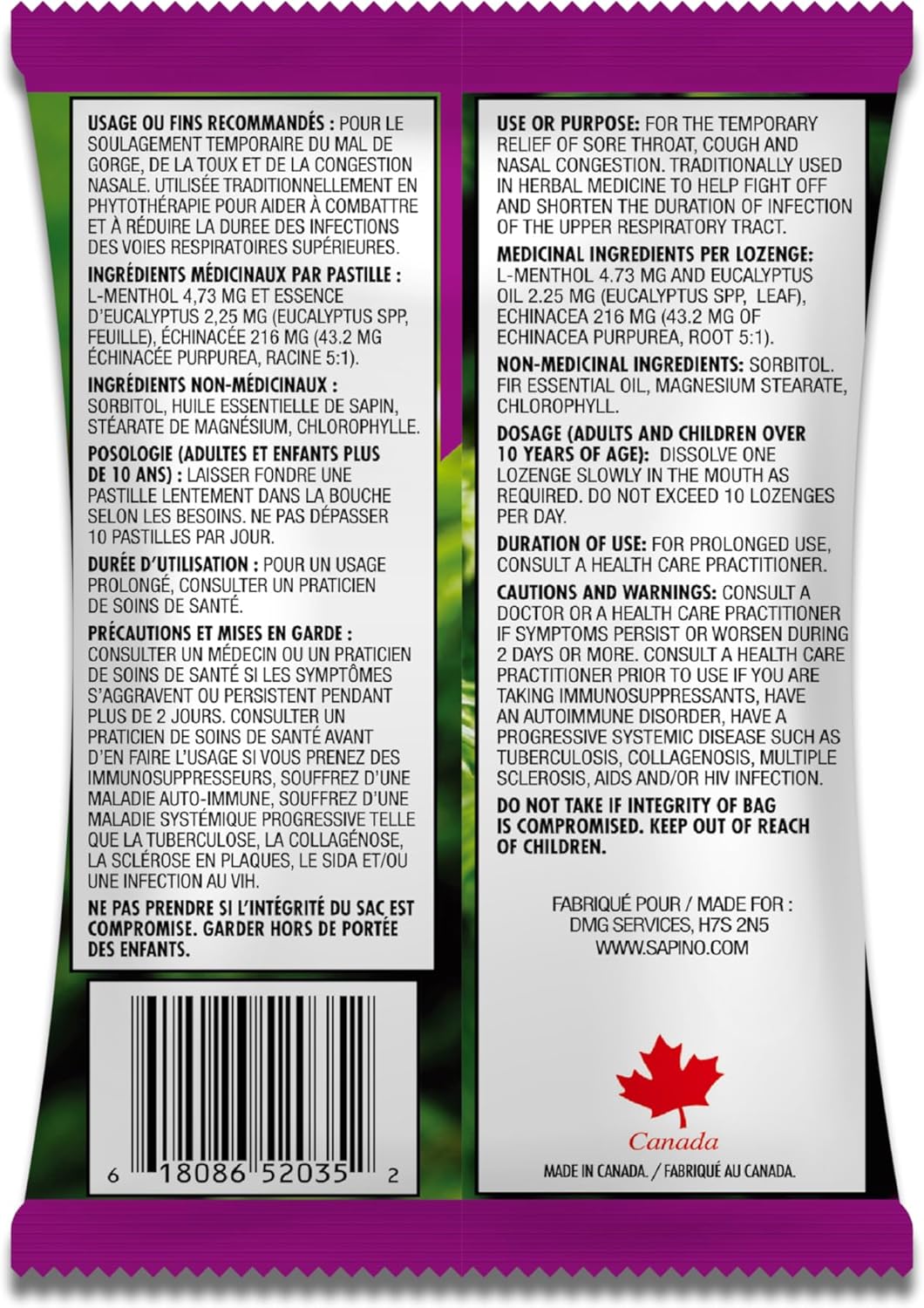 Sapino Balsam Fir Lozenges with Echinacea for Soothing Throat Relief