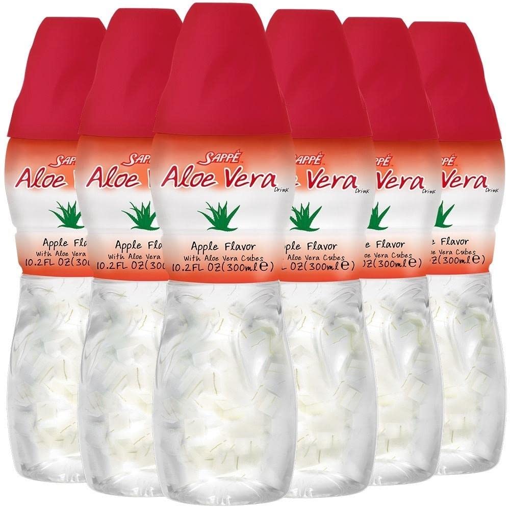 Sappe Aloe Vera Apple Juice with Pure Aloe Pulp - 6 Pack Plant-Based Drink for Hydration - Healthy for Adults and Kids