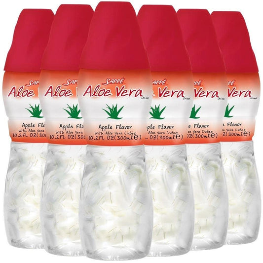 Sappe Aloe Vera Apple Juice with Pure Aloe Pulp - 6 Pack Plant-Based Drink for Hydration - Healthy for Adults and Kids