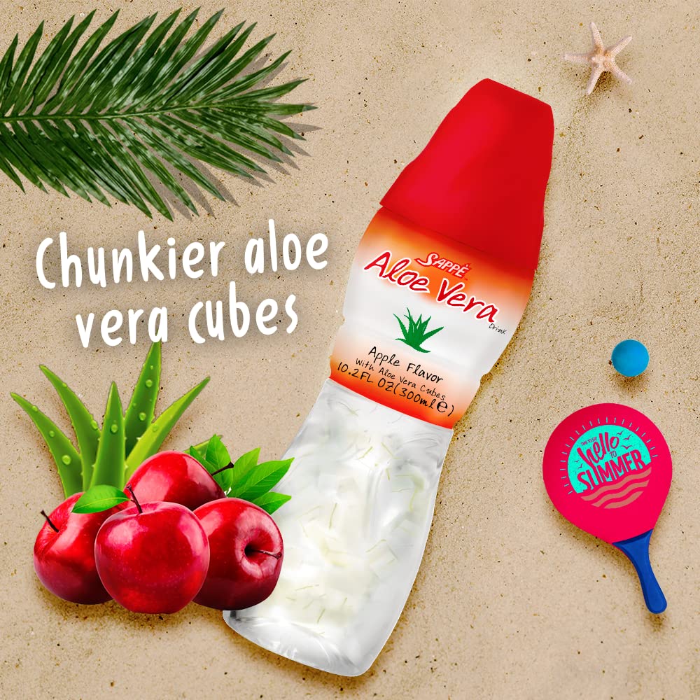 Sappe Aloe Vera Apple Juice with Pure Aloe Pulp - 6 Pack Plant-Based Drink for Hydration - Healthy for Adults and Kids