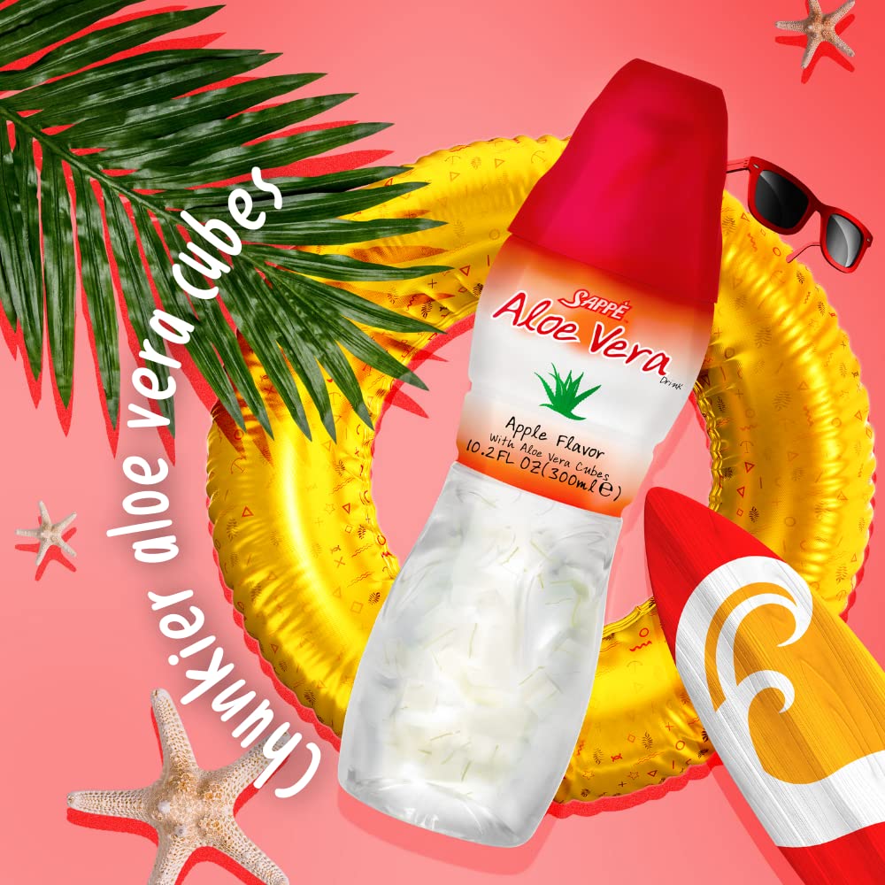 Sappe Aloe Vera Apple Juice with Pure Aloe Pulp - 6 Pack Plant-Based Drink for Hydration - Healthy for Adults and Kids