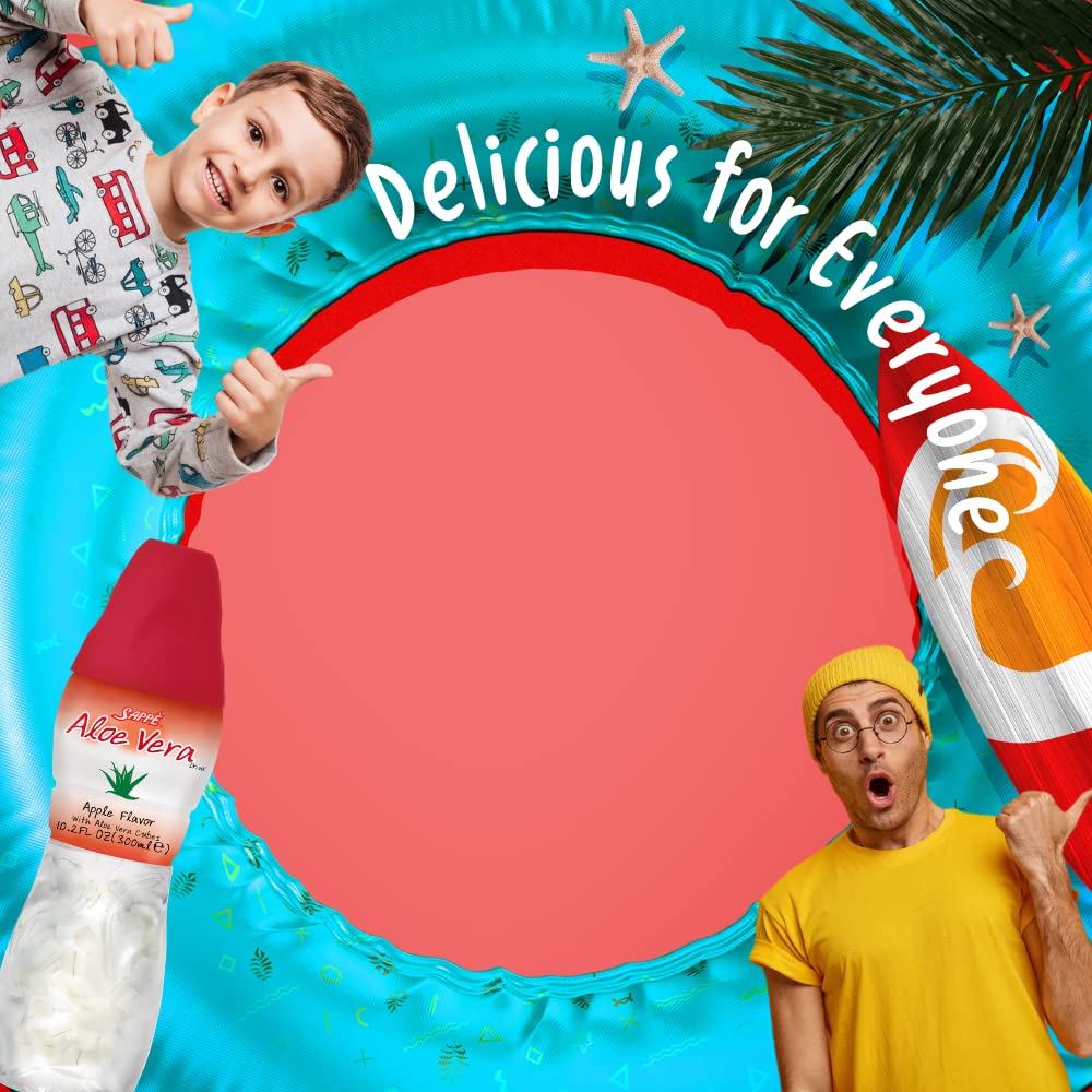 Sappe Aloe Vera Apple Juice with Pure Aloe Pulp - 6 Pack Plant-Based Drink for Hydration - Healthy for Adults and Kids