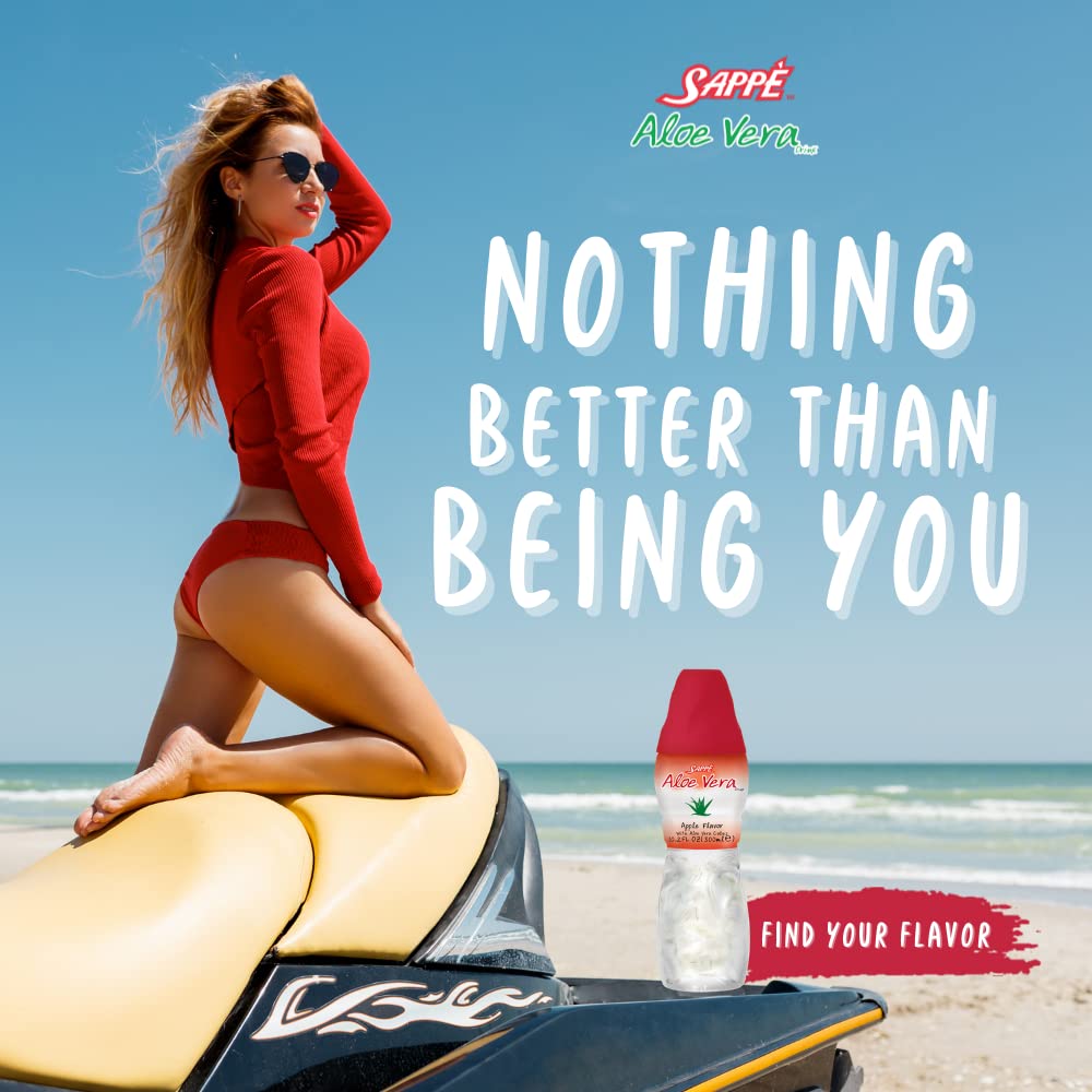 Sappe Aloe Vera Apple Juice with Pure Aloe Pulp - 6 Pack Plant-Based Drink for Hydration - Healthy for Adults and Kids