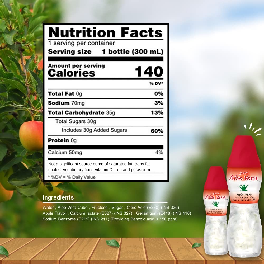 Sappe Aloe Vera Apple Juice with Pure Aloe Pulp - 6 Pack Plant-Based Drink for Hydration - Healthy for Adults and Kids