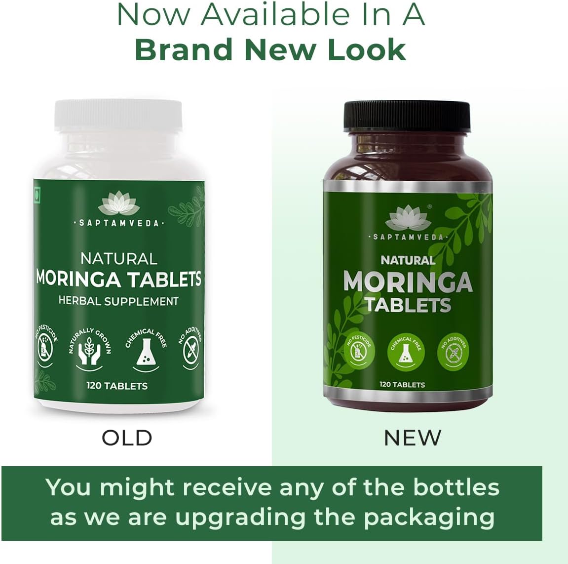 SAPTAMVEDA Moringa Leaf Tablets - 120 Tablets, 500mg Each | Natural Multi-Vitamin Supplement with Anti-Oxidants | Immunity Booster and Hair & Skin Health Support | Sourced from Indian Farms