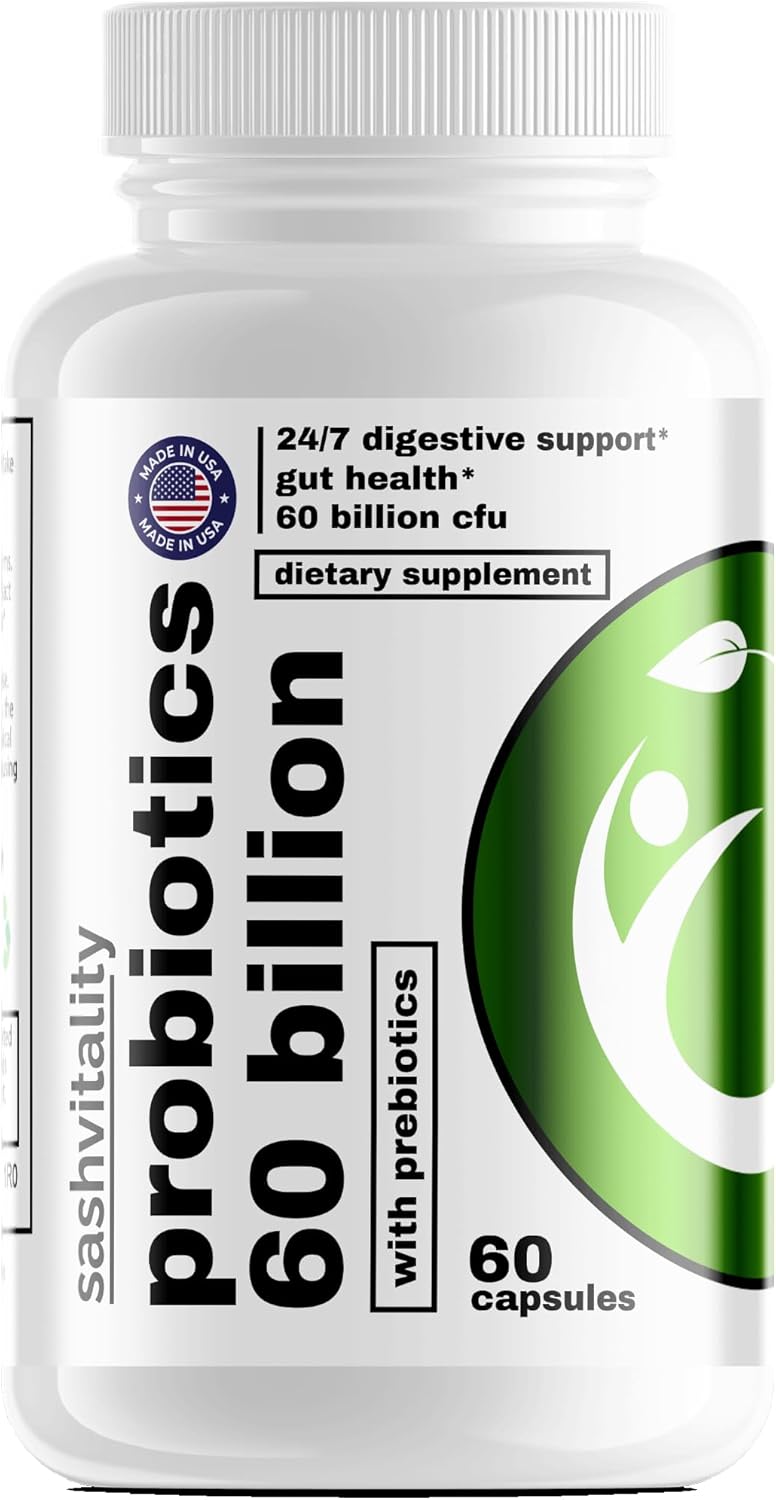 SASH Vitality Probiotic Supplement with 60 Billion CFUs for Gut Health and Digestive Support