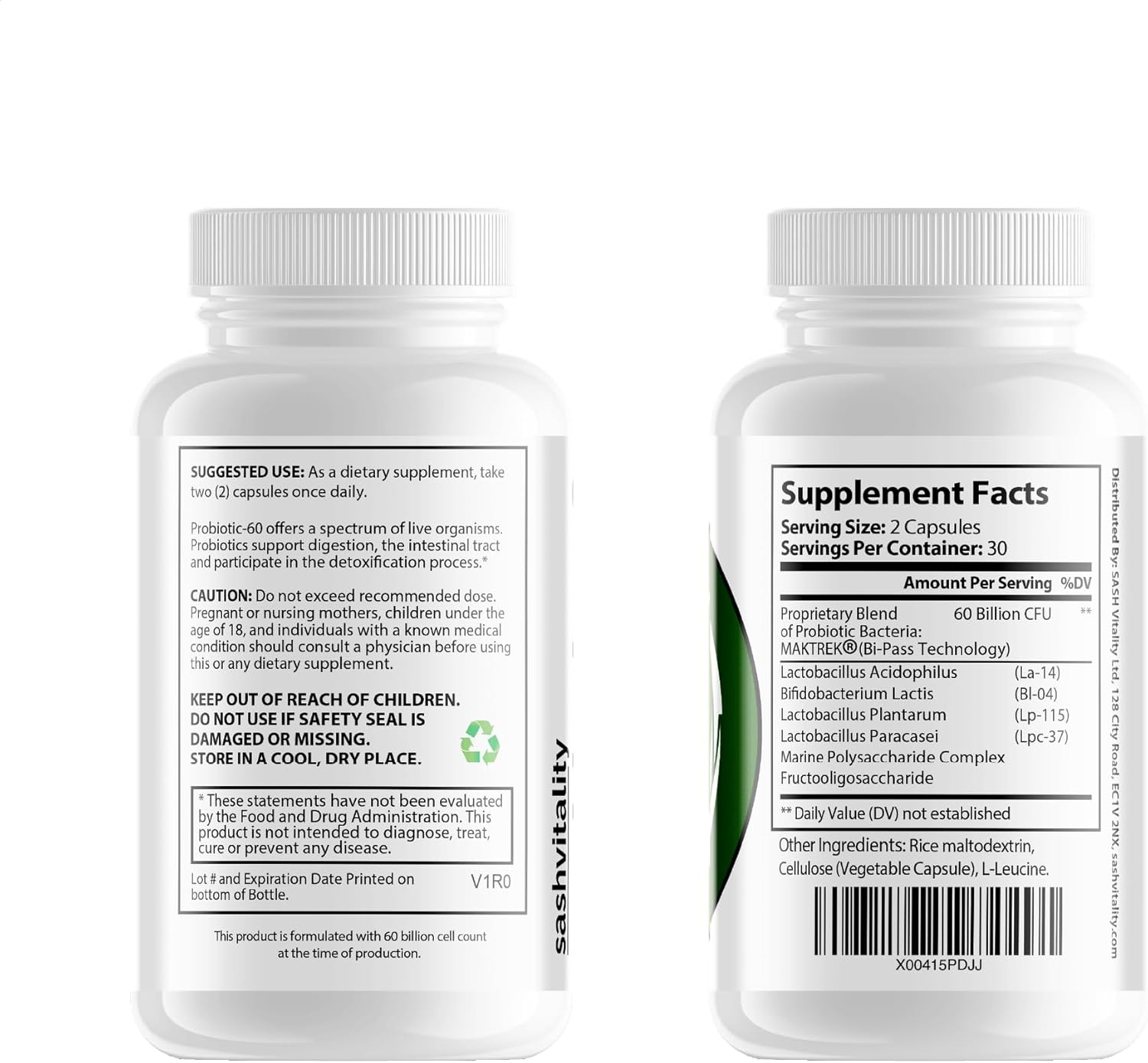 SASH Vitality Probiotic Supplement with 60 Billion CFUs for Gut Health and Digestive Support