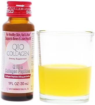 Sato Q10 & Collagen Peptides Supplement for Skin, Nails, Hair, Bones & Joints - 500mg x 10 Bottles - 10 Fl Oz Total - Made in Japan