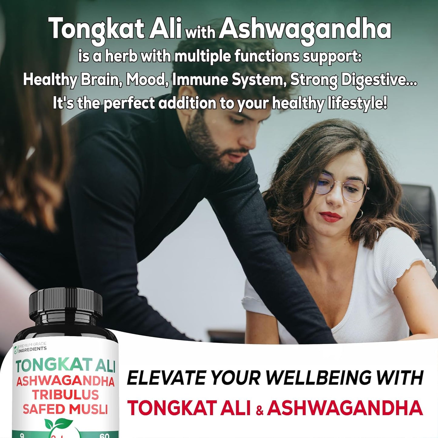 Satoomi Tongkat Ali Root Extract 200:1 with Ashwagandha & Tribulus Terrestris - Boost Strength, Energy, & Immune System - 60 Vegan Capsules for 2 Months