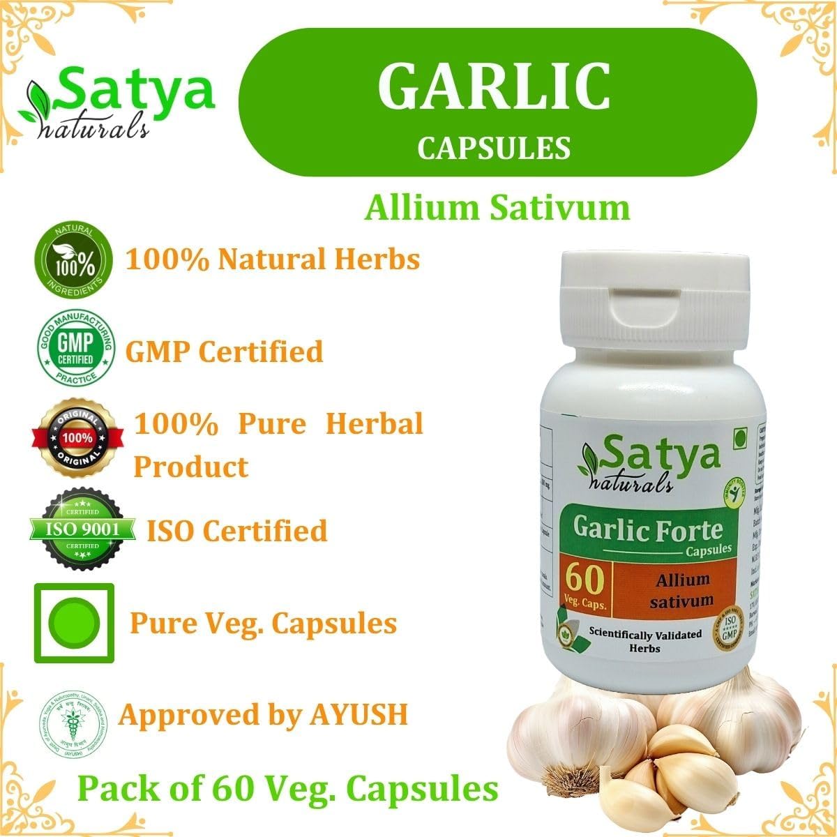 Satya Naturals Lahsan Extract Capsules 500mg - Ayurvedic Herbal Supplement for Men and Women - 240 Veg Capsules