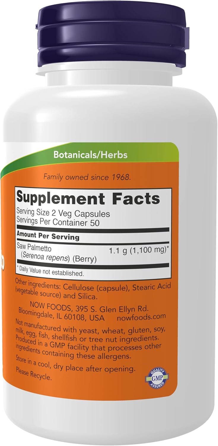Saw Palmetto Berries 550mg Capsules for Men's Health by NOW Foods - 100 Veg Caps