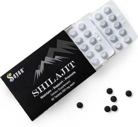 Sayan High-Potency 100% Pure Shilajit Tablets with 12,000mg Supplement - 60 Tablets, 85+ Trace Minerals - Lab-Tested for Purity - 1-2 Month Supply