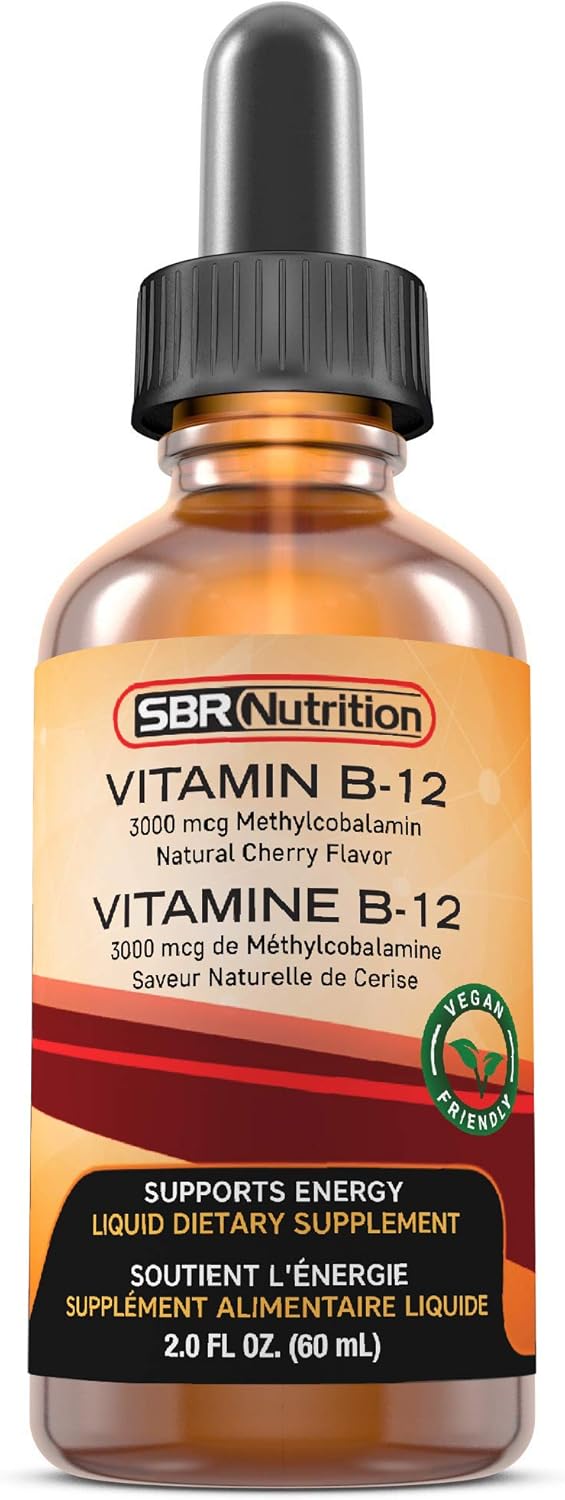 SBR Nutrition Vitamin B12 Liquid Drops - Methylcobalamin, 3000mcg, Energy Support, High Absorption, 60 Servings, Non-GMO, Vegan, USA Made