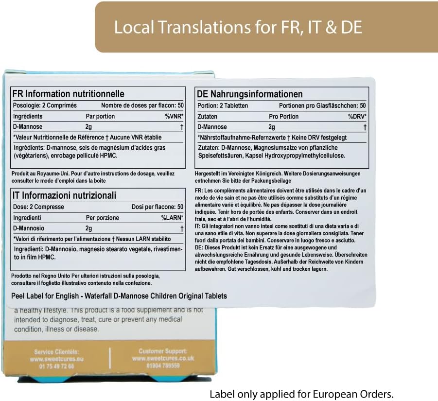 SC Nutra Waterfall D-Mannose Children Tablets - 100 Count | 250mg | Vegan | No Artificial Colors & Flavors | Melt in Mouth