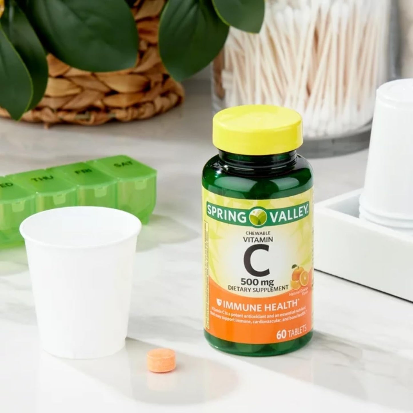 Schmidt Empire Spring Valley Orange Chewable Vitamin C Tablets 500mg - Immune Health Supplement, 60 Count
