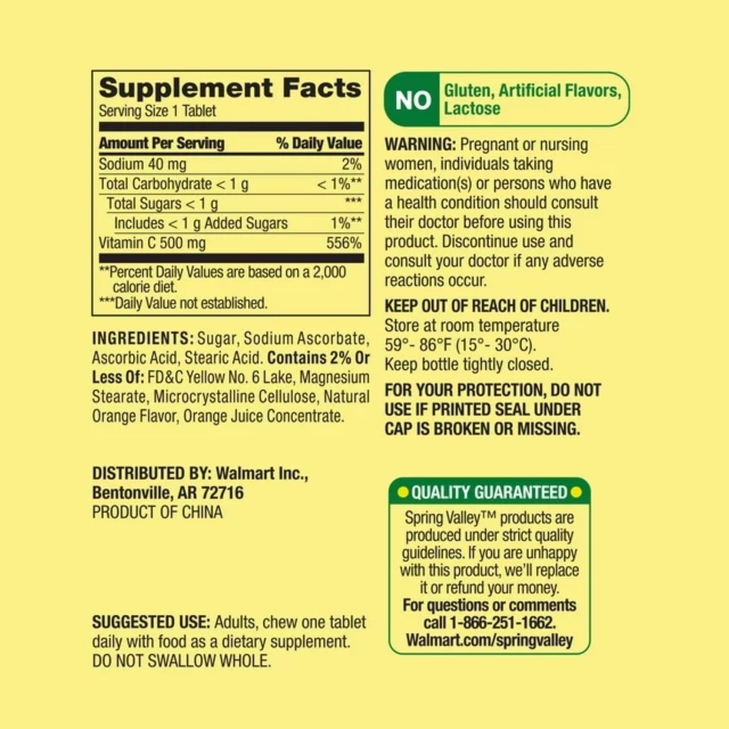Schmidt Empire Spring Valley Orange Chewable Vitamin C Tablets 500mg - Immune Health Supplement, 60 Count