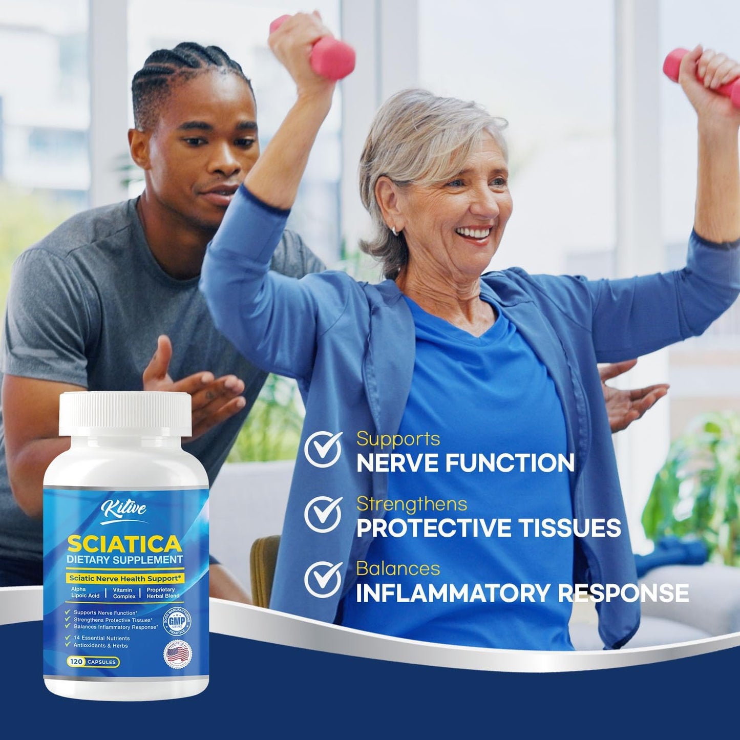 Sciatic Nerve Relief Supplement with Alpha Lipoic Acid & Vitamins - 120 Capsules, Made in USA