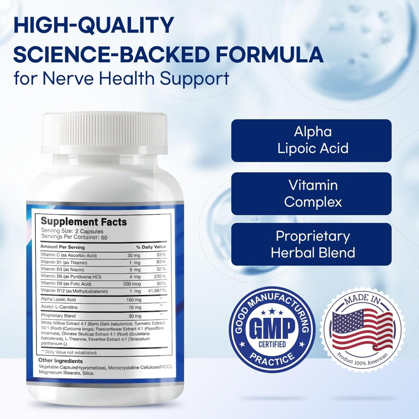 Sciatic Nerve Relief Supplement with Alpha Lipoic Acid & Vitamins - 120 Capsules, Made in USA