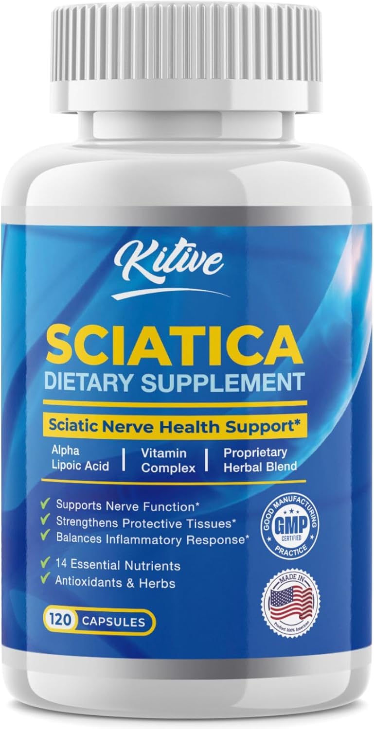 Sciatica Nerve Relief Supplement - Soothes Aches, Boosts Flexibility - 120 Capsules, ALA, Herbal & Vitamin C - Fast Absorbing, USA Made
