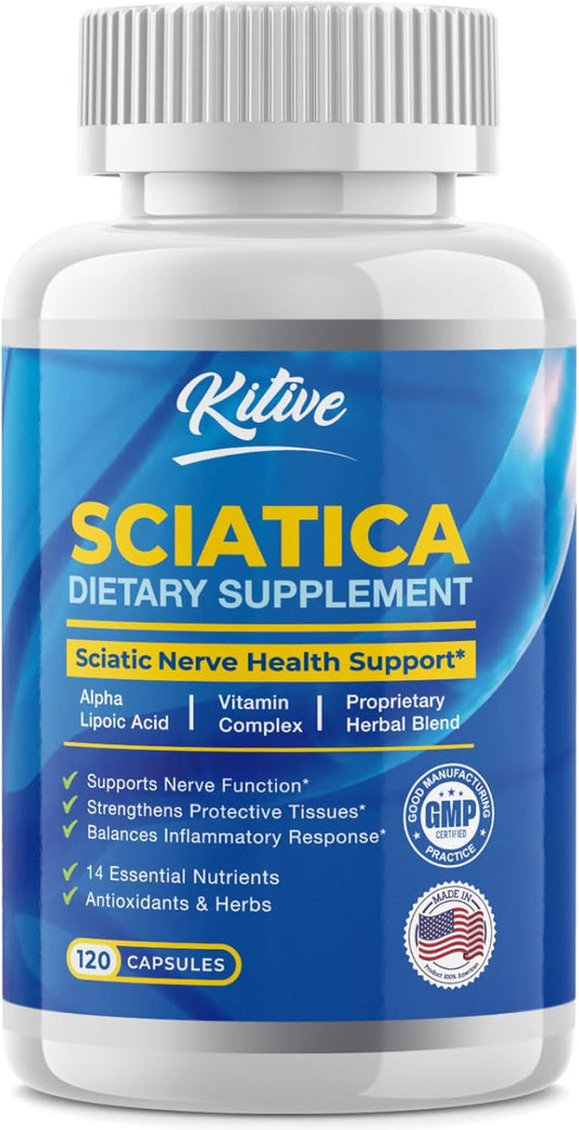 Sciatica Nerve Relief Supplement - Soothes Aches, Boosts Flexibility - 120 Capsules, ALA, Herbal & Vitamin C - Fast Absorbing, USA Made