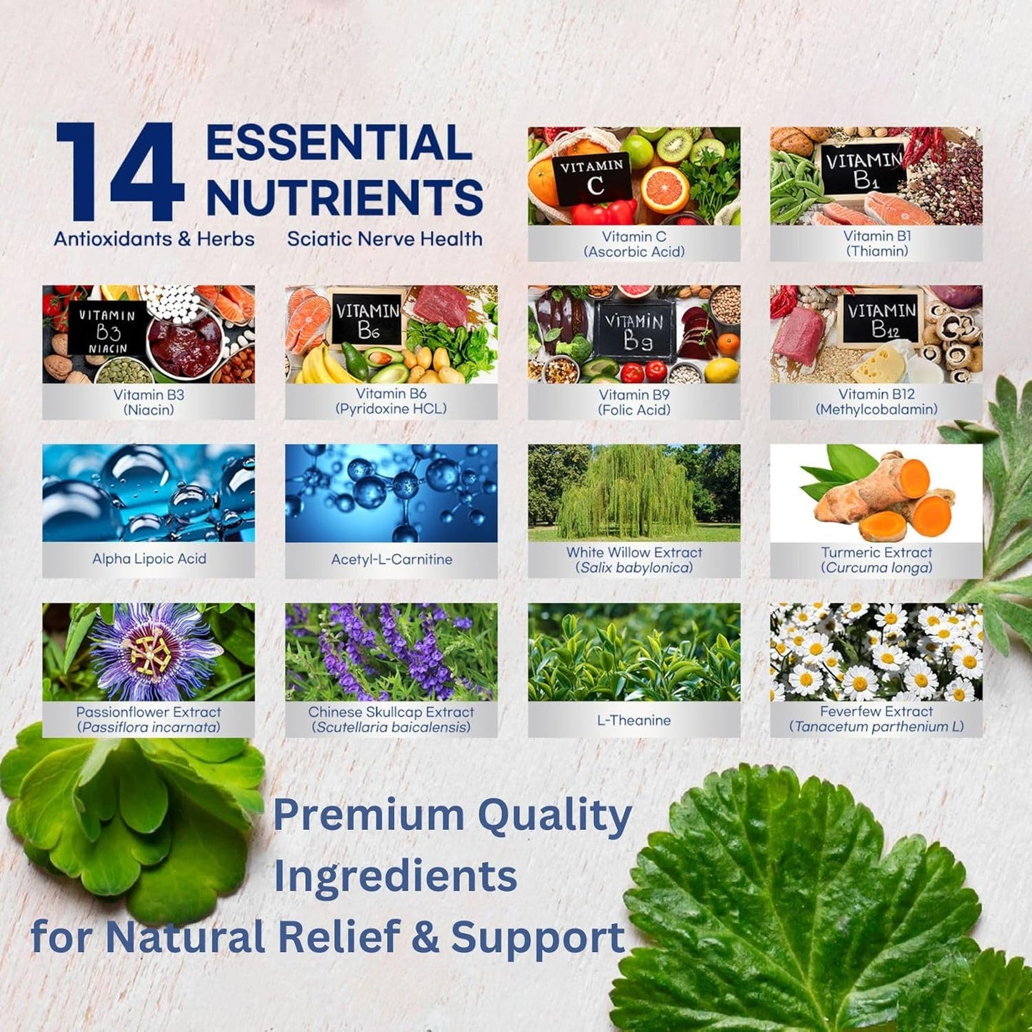Sciatica Nerve Relief Supplement - Soothes Aches, Boosts Flexibility - 120 Capsules, ALA, Herbal & Vitamin C - Fast Absorbing, USA Made