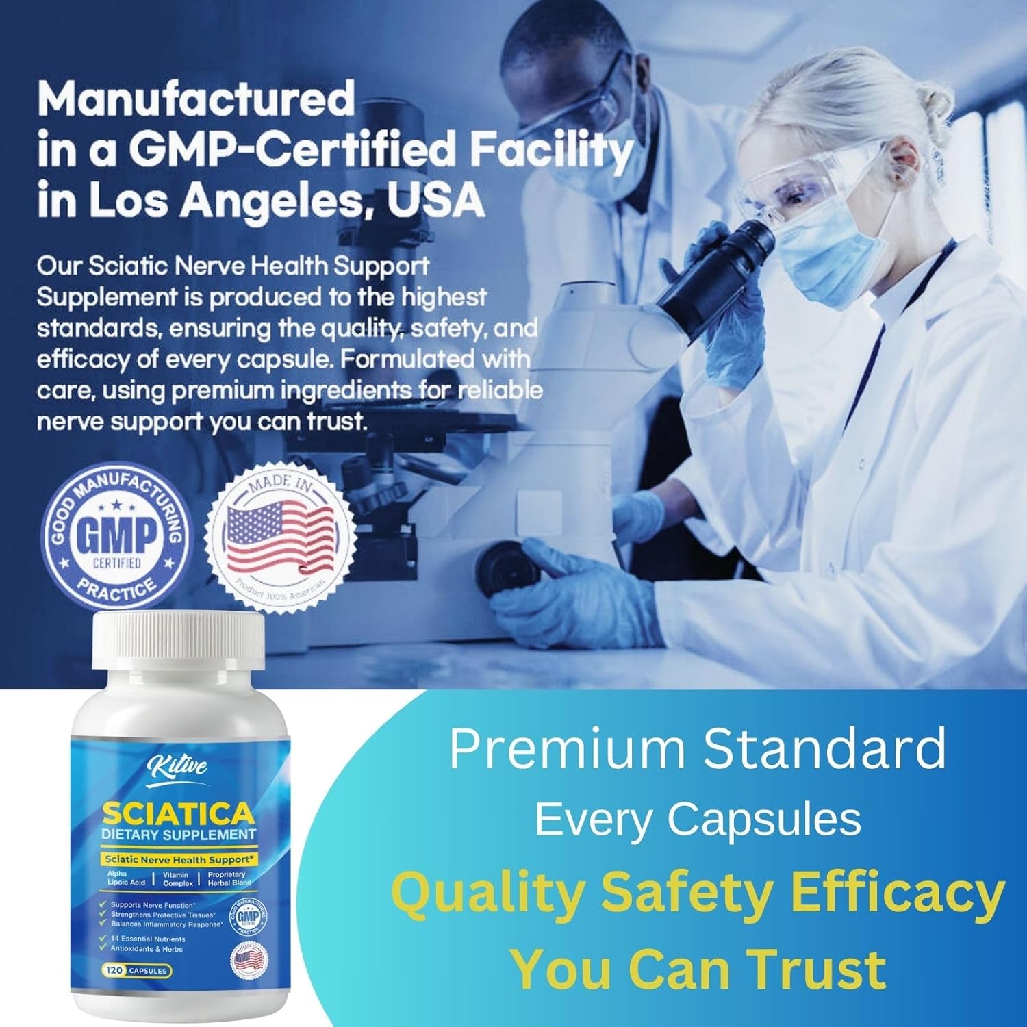 Sciatica Nerve Relief Supplement - Soothes Aches, Boosts Flexibility - 120 Capsules, ALA, Herbal & Vitamin C - Fast Absorbing, USA Made