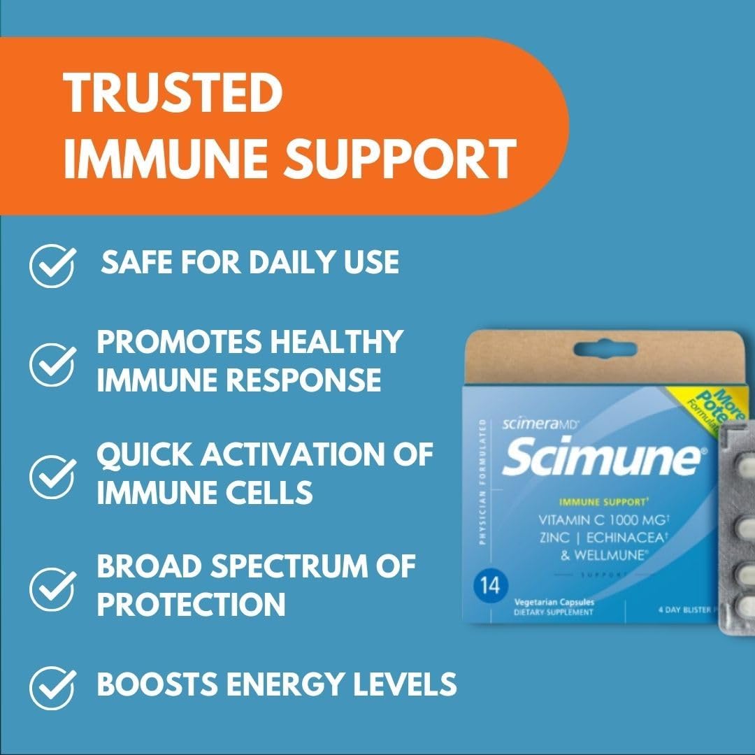 Scimera Bioscience ScimeraMD® Scimune Immune Support Vitamin Supplement - Zinc, Quercetin, Vitamin C, Echinacea, Wellmune® - 14 CT