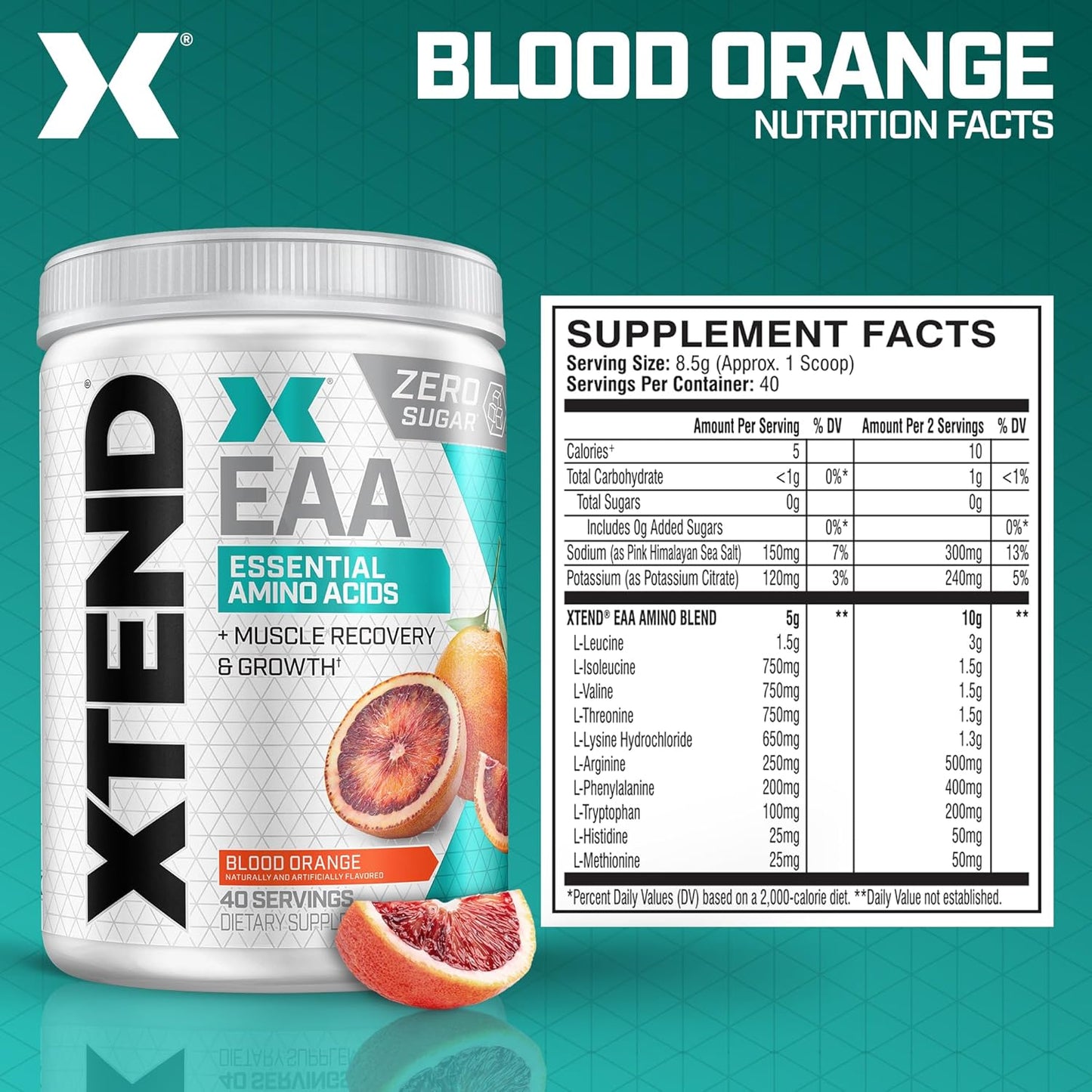 Scivation XTEND EAA + BCAA Powder - Blood Orange Flavor - 40 Servings - 10g EAAs - Muscle Recovery & Growth - Intra/Post Workout