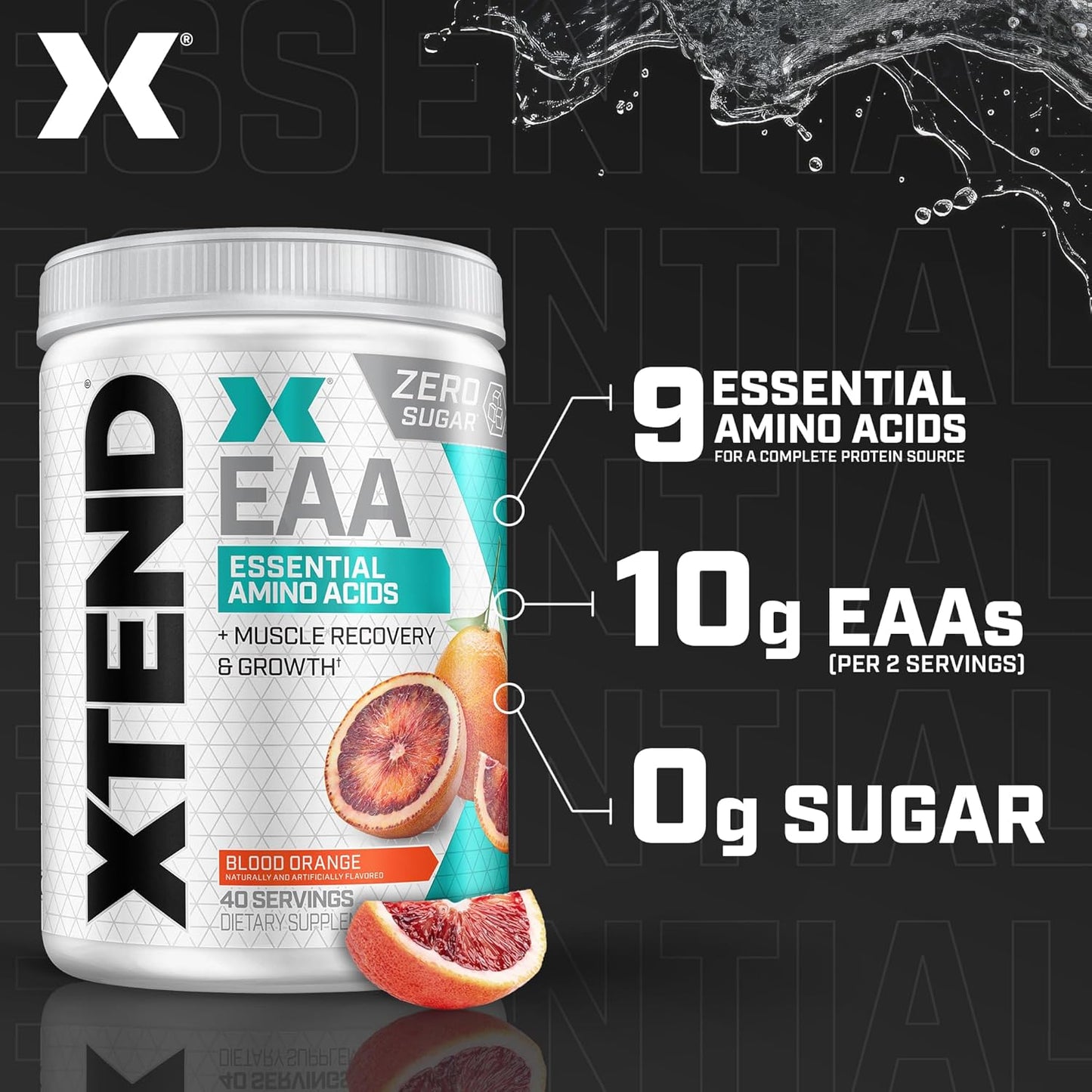Scivation XTEND EAA + BCAA Powder - Blood Orange Flavor - 40 Servings - 10g EAAs - Muscle Recovery & Growth - Intra/Post Workout
