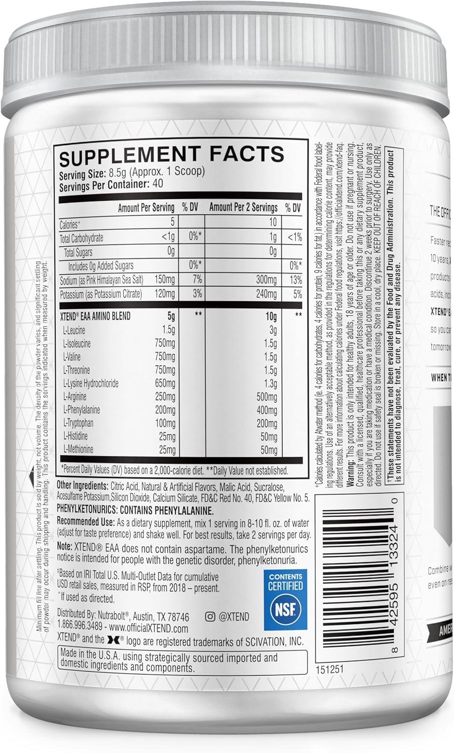 Scivation XTEND EAA + BCAA Powder - Blood Orange Flavor - 40 Servings - 10g EAAs - Muscle Recovery & Growth - Intra/Post Workout