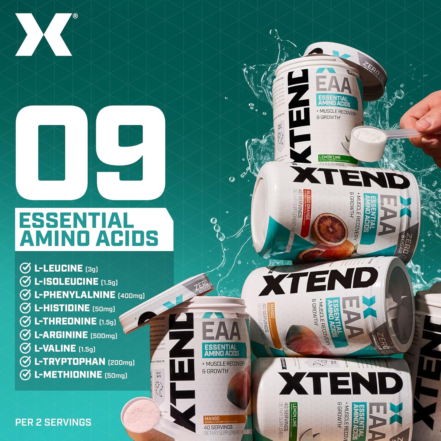 Scivation XTEND EAA + BCAA Powder - Blood Orange Flavor - 40 Servings - 10g EAAs - Muscle Recovery & Growth - Intra/Post Workout