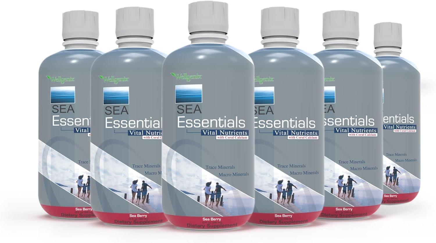 Sea Essentials Coral Calcium Liquid Vitamin in Sea Berry Flavor - High Absorption Multivitamin Supplement by Wellgenix (6-Pack)