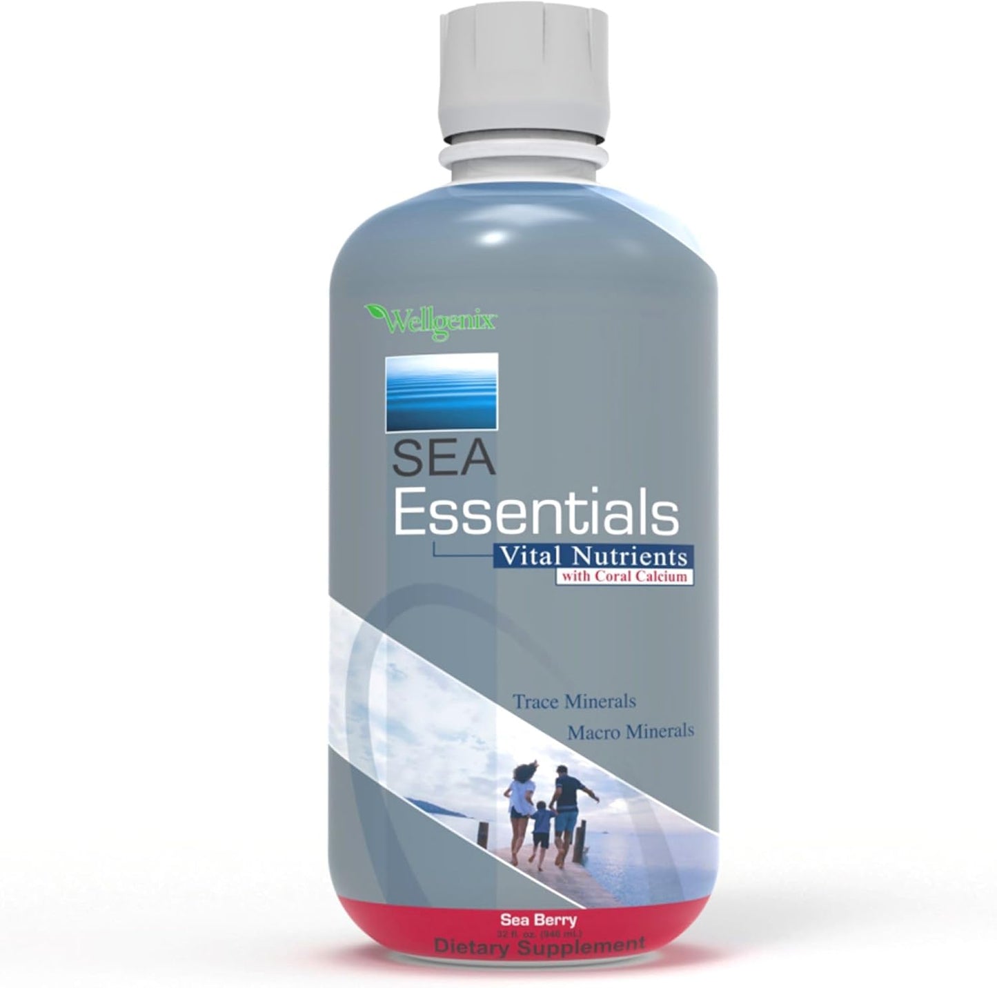 Sea Essentials Coral Calcium Liquid Vitamin in Sea Berry Flavor - High Absorption Multivitamin Supplement by Wellgenix (6-Pack)