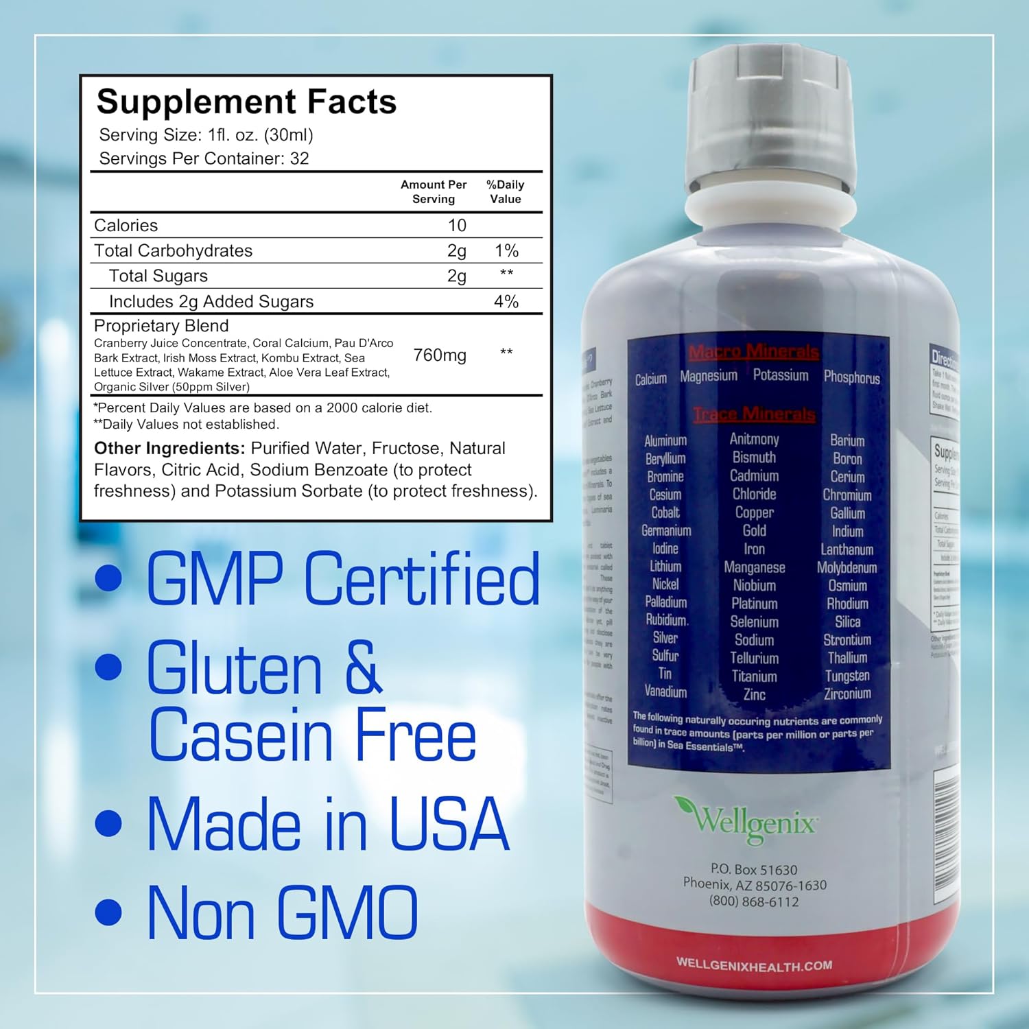 Sea Essentials Coral Calcium Liquid Vitamin in Sea Berry Flavor - High Absorption Multivitamin Supplement by Wellgenix (6-Pack)