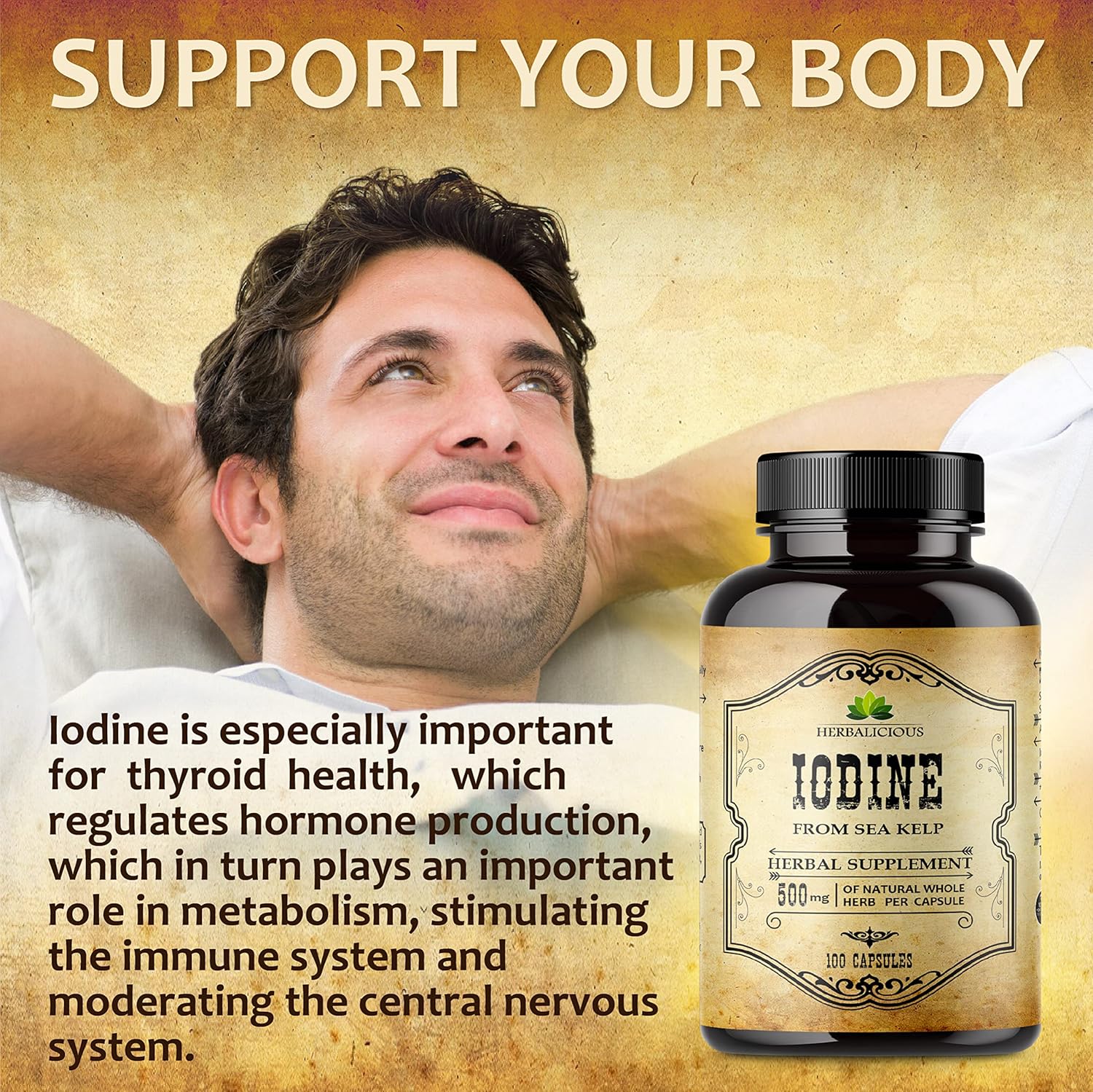 Sea Kelp Capsules - Natural Iodine Extract for Thyroid and Bone Health - Supports Energy Levels - Gluten Free